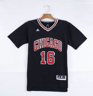 Maillot De Basket Chicago Bulls Pau Gasol 16 Manches Courtes Noir
